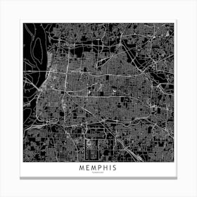Memphis Black And White Map Square Canvas Print