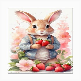 Bunny With Strawberries Canvas Print