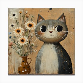 Cat With Flowers 13 Canvas Print