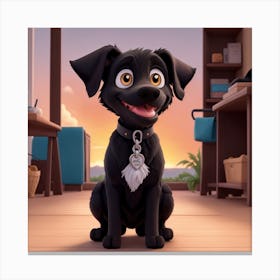 A black dog in sunset Canvas Print