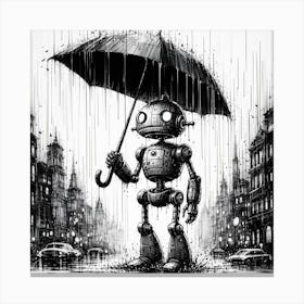 Robot In The Rain Canvas Print