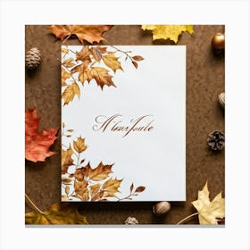 Autumn Themed Greeting Card Featuring Ornate Calligraphy Intertwining Richly Hued Maple Leaves And (3) Canvas Print