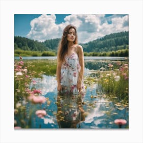 Beautiful Girl In Water Canvas Print