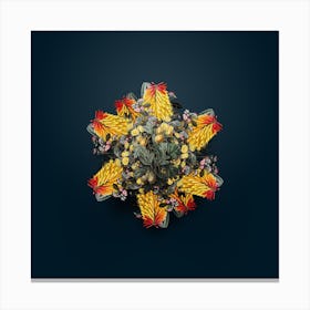 Vintage Aronia Thorn Floral Wreath on Teal Blue n.1418 Canvas Print