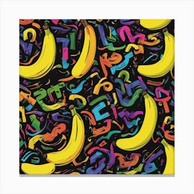 An Image Of A Banane With Letters On A Black Background, In The Style Of Bold Lines, Vivid Colors, G (3) Canvas Print