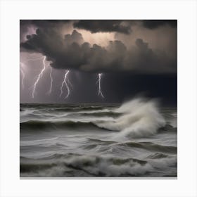 Lightning Over The Ocean 3 Canvas Print