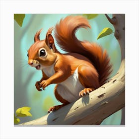 Squirrel On A Tree Branch Canvas Print