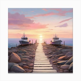 Two Boats At Sunset Canvas Print