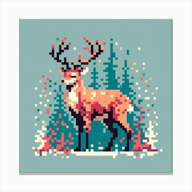 "Pixelated Wilderness" is a charming nod to the nostalgic era of 8-bit graphics, showcasing a majestic stag set against a backdrop of pixelated evergreens. This artwork blends the rustic beauty of a forest scene with the playful essence of retro video games. The use of minimalistic squares to create a detailed scene gives this piece a unique, modern twist on classical wildlife art. It's perfect for game enthusiasts, lovers of nature, and anyone who appreciates the artful merging of digital and natural worlds. "Pixelated Wilderness" promises to bring a touch of whimsy and an air of vintage cool to any living space or digital den. Canvas Print