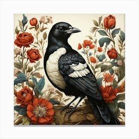 Folk Bird Illustration Magpie Art Print 1 Canvas Print