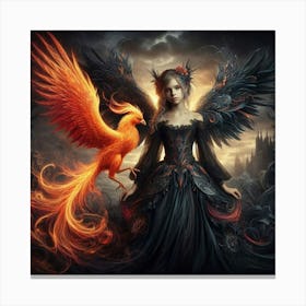 Portrays A Young Fairy Alongside A Phoenix Canvas Print