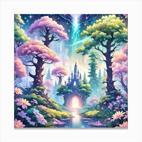 A Fantasy Forest With Twinkling Stars In Pastel Tone Square Composition 79 Canvas Print