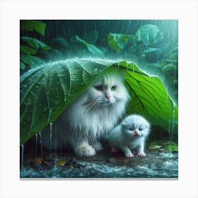 Cat And Kitten In The Rain 1 Canvas Print