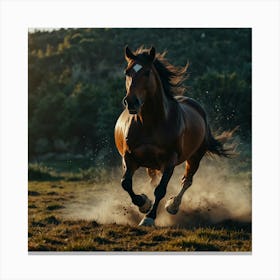 Horse Galloping In The Field 3 Canvas Print