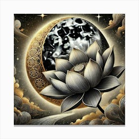 Lotus Flower And Moon 2 Canvas Print