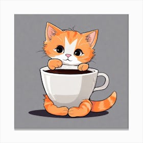 Cute Orange Kitten Loves Coffee Square Composition 36 Canvas Print