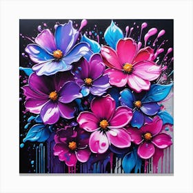 Flowers On Black Canvas 1 Canvas Print