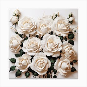 a bunch of white roses with green leaves, a photorealistic painting by Jeka Kemp, trending on pinterest, generative art, made of flowers, detailed painting, rococo Canvas Print