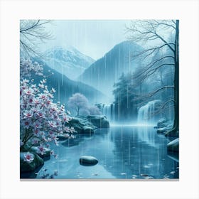 Waterfall In The Rain Canvas Print