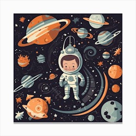 Astronaut Illustration Kids Room 5 Canvas Print
