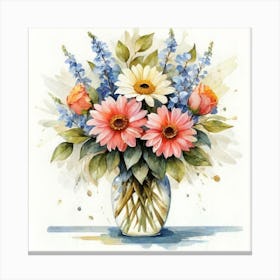 Watercolor Flowers In A Vase 4 Canvas Print