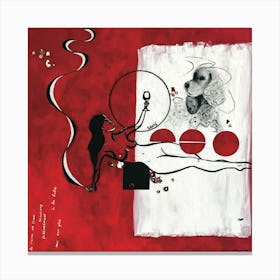 Eclectic Woman and Dog Painting - Red Canvas Print