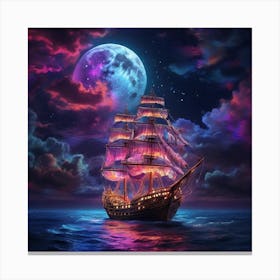 Ship In The Sea At Night Canvas Print