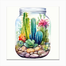 Watercolor Colorful Cactus in a Glass Jar 7 Canvas Print