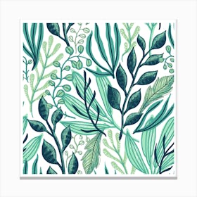 White Minimalist Playful Floral Pattern Art green Canvas Print
