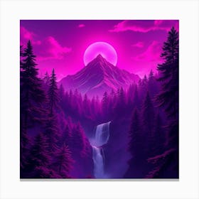 Purple Landscape With Waterfall Canvas Print