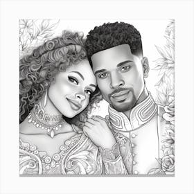 Black Couple Drawing Coloring Page Canvas Print