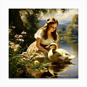 Girl And A Duck 1 Canvas Print