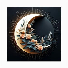 Moon With Flowers Canvas Print