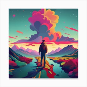 Man Walking Through A Colorful Landscape Canvas Print