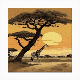 Giraffe In The Savannah Canvas Print