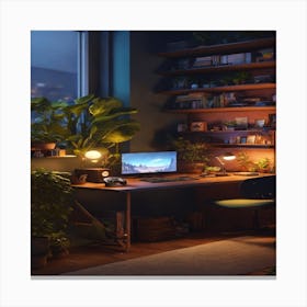 Home Office At Night Canvas Print