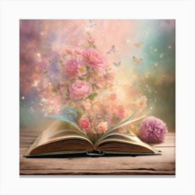 Open Book With Flowers Canvas Print