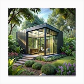 Glass House In A Lush Garden 1 Canvas Print