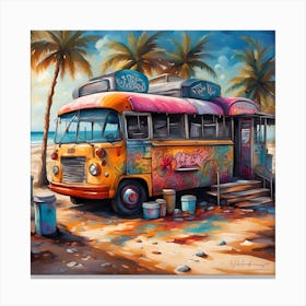 The Drive Thru Bus Adventure On The Sandy Shore Canvas Print