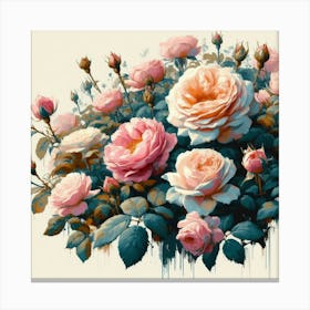 Pink Roses, Watercolor Style Painting Canvas Print