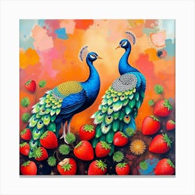 Peacocks And Strawberries Canvas Print