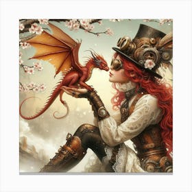 Steampunk Girl With Dragon 1 Canvas Print