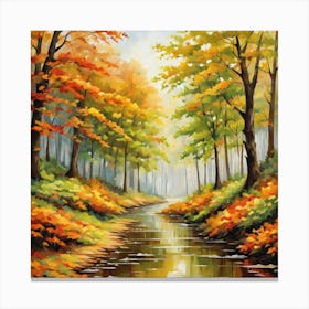 Forest In Autumn In Minimalist Style Square Composition 100 Canvas Print