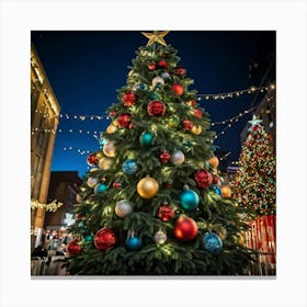 An Ultra Realistic Portrayal Of A Cheerfully Adorned Three Dimensional Pine Tree Its Evergreen Leav (3) Canvas Print