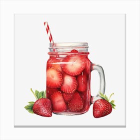 Strawberry Juice In A Mason Jar 1 Canvas Print