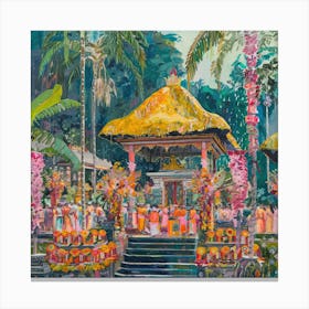 Balinese Temple Ceremony in Style of David Hockney 5 Canvas Print
