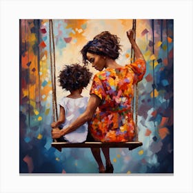 Mother And Daughter Swinging Canvas Print
