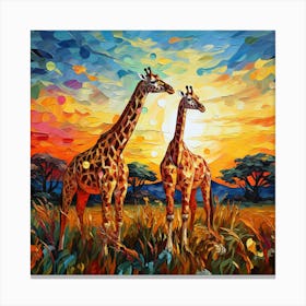 Giraffes At Sunset 27 Canvas Print