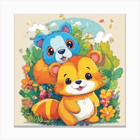 Two Cartoon Bears In The Forest Canvas Print