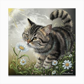 Spring Whimsy A Playful Tabby Cat And A Vibrant Daisy (2) Canvas Print